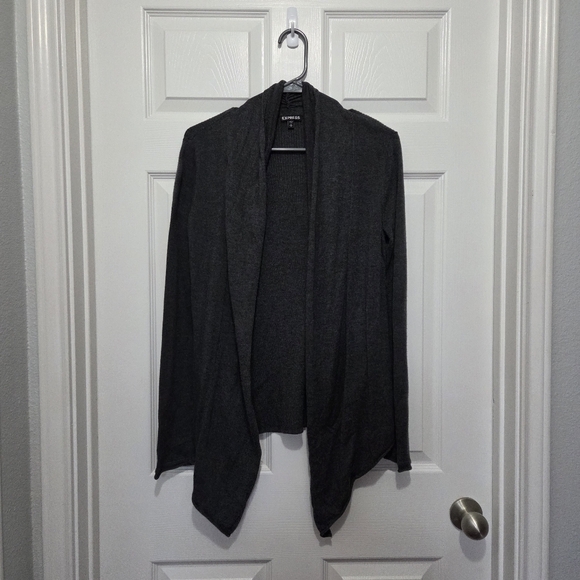Express Sweaters - Express Charcoal Gray Waterfall Open Front Cardigan Size Medium Business Casual